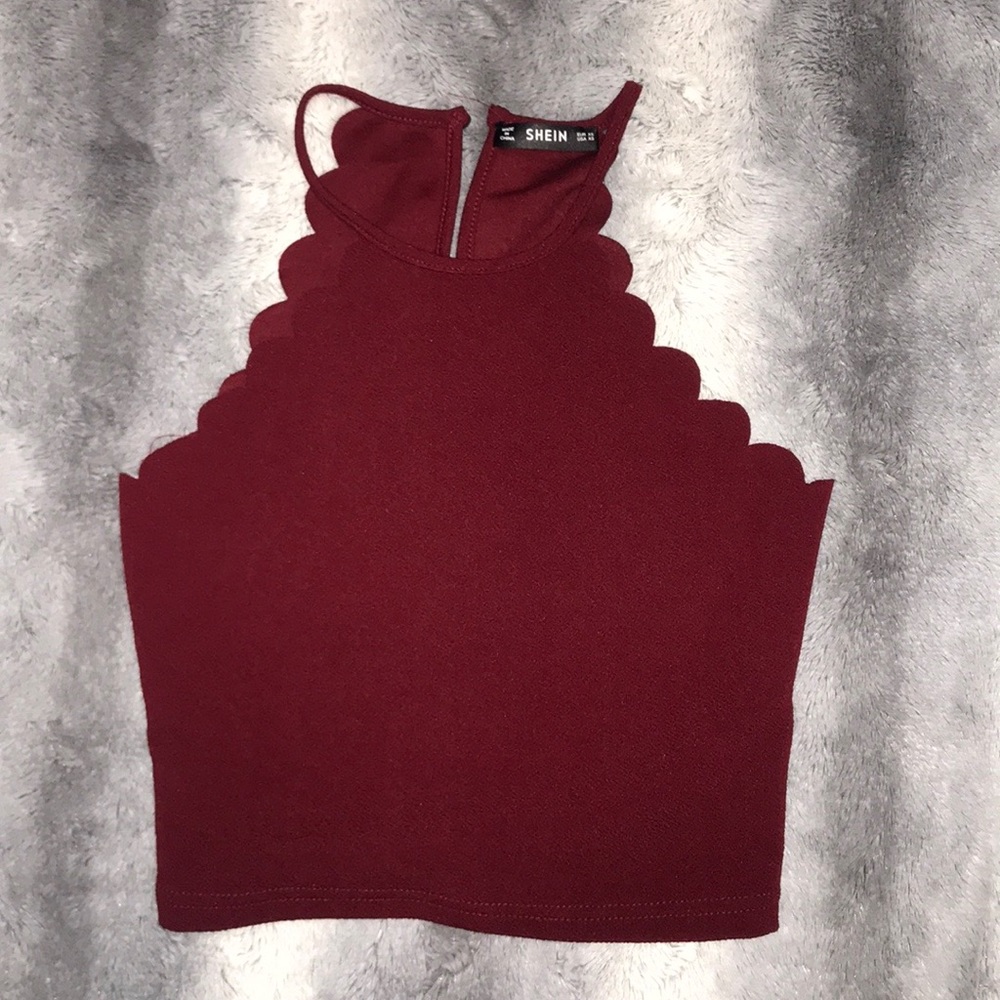 Maroon Scallop Crop Top